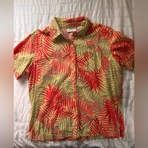 Tropical Red and Olive Leaf Print Shirt